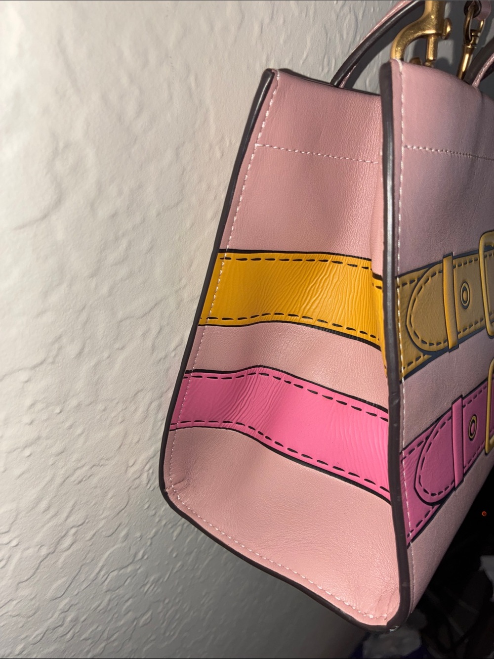 Coach Pink Leather Crossbody with Yellow & Pink Belt Detail - Picture 8 of 17